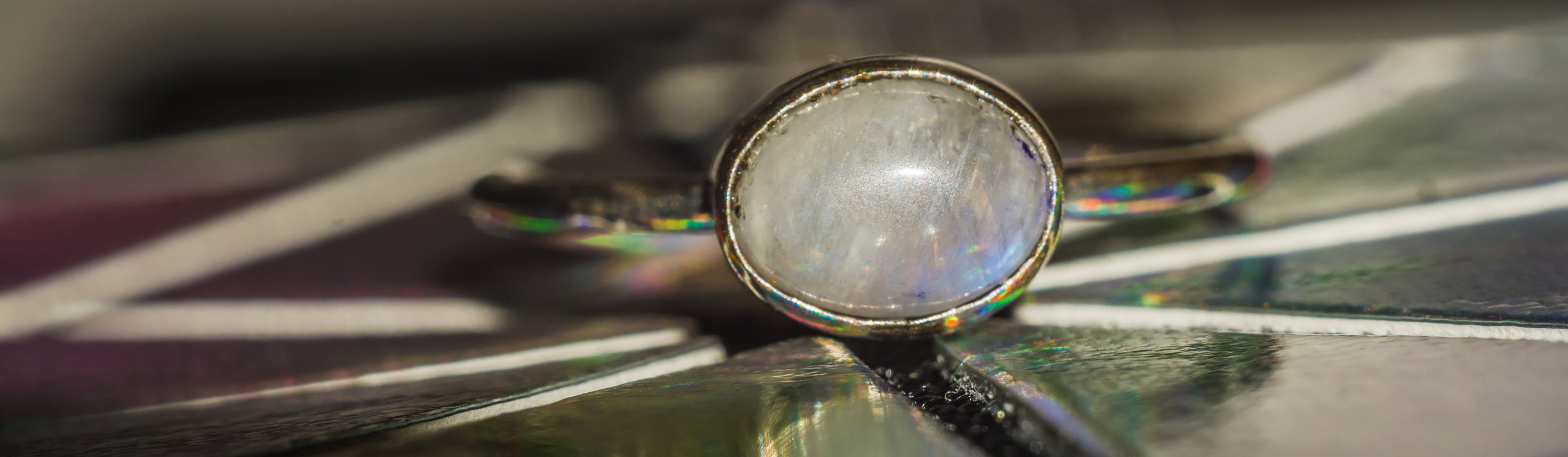 Steel ring with moonstone