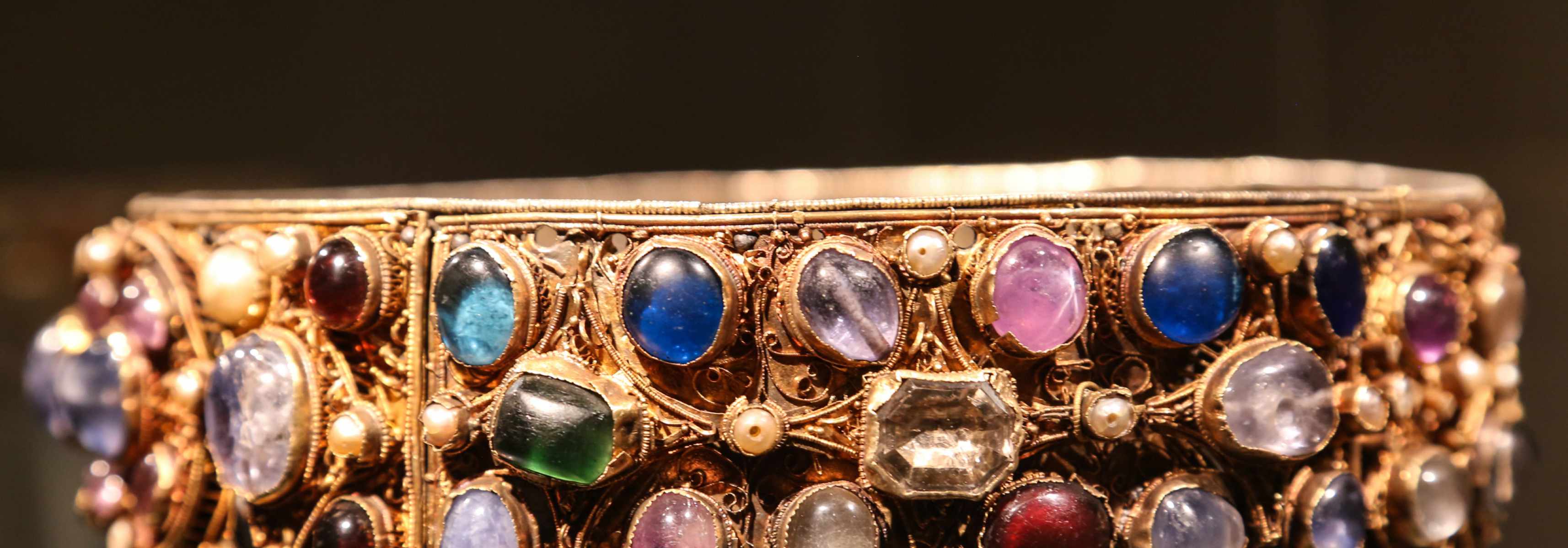 Antique gold jewellery crown with precious gems