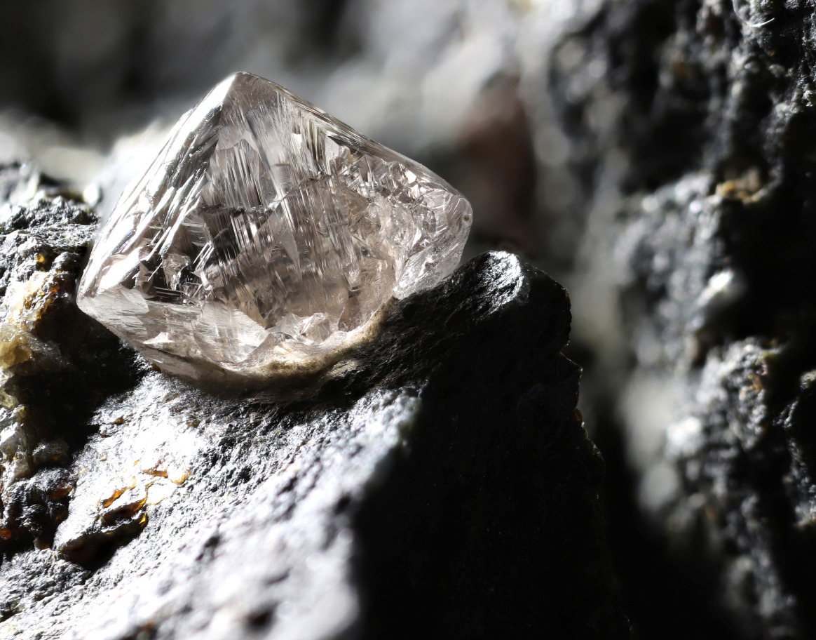 natural diamond nestled in kimberlite