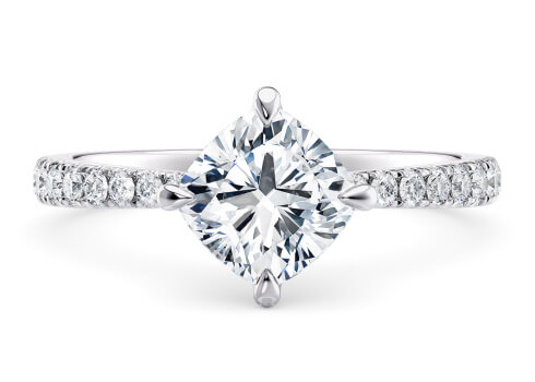 Asteria Compass in Platinum set with a Cushion cut diamond.