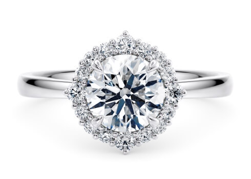 Esther Halo Engagement Ring in White Gold set with a Round cut diamond.