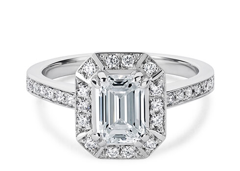 Zelda Engagement Ring in White Gold set with a Emerald cut diamond.