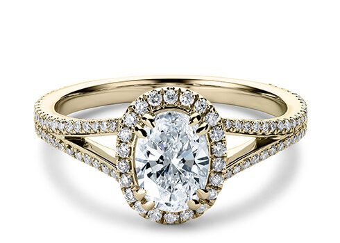 Fantasia in Yellow Gold set with a Oval cut diamond.